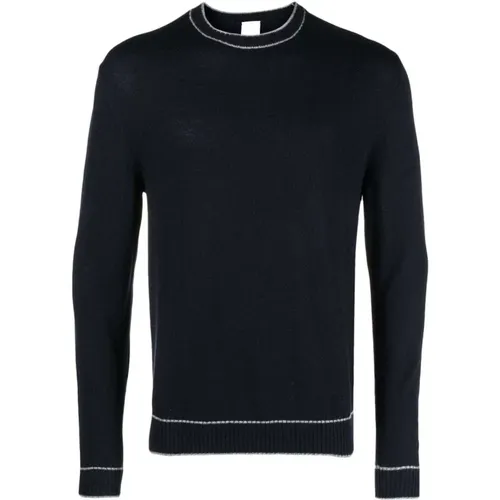 Navy Wool Sweatshirt with Stripe Detailing , male, Sizes: 3XL - Eleventy - Modalova