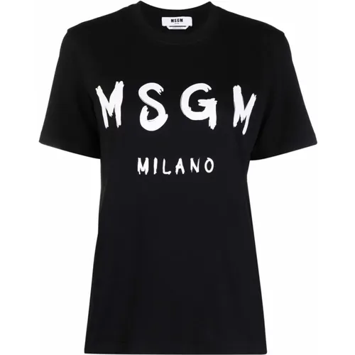 Schwarzes Logo-Print T-Shirt , Damen, Größe: XS - MSGM - Modalova