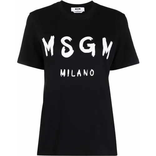 Schwarzes Logo-Print T-Shirt Msgm - Msgm - Modalova