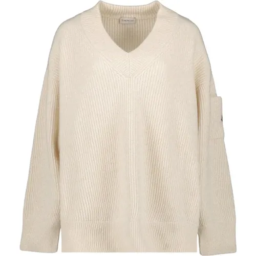 Ribbed V-Neck Sweater , female, Sizes: 2XS - Moncler - Modalova