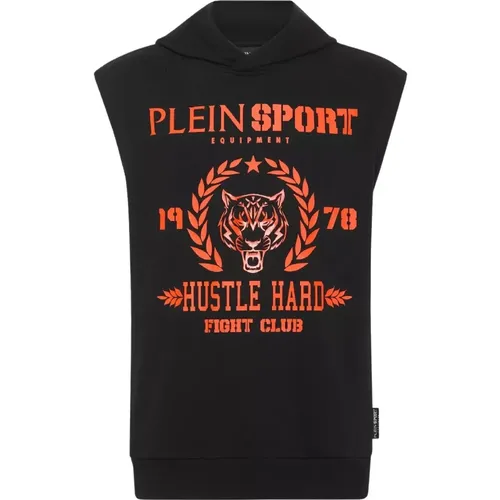 Schwarzes ärmelloses Tiger Hoodie T-Shirt , Herren, Größe: L - Plein Sport - Modalova