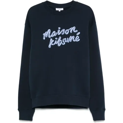 Handwriting Comfort Sweatshirt Navy , male, Sizes: XL, L, M, S - Maison Kitsuné - Modalova