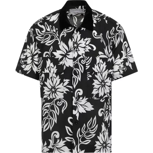 Black Floral Print Shirt , male, Sizes: L - Sacai - Modalova