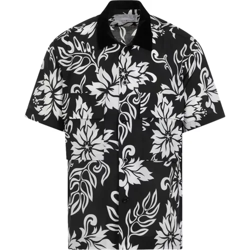 Black Floral Print Shirt , male, Sizes: M - Sacai - Modalova