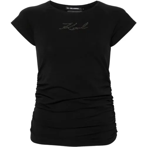 Schwarzes Monogramm Strass T-Shirt - Karl Lagerfeld - Modalova