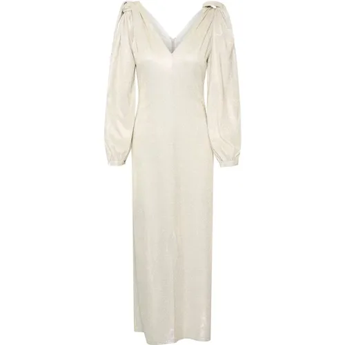 Long Silver Dress with Puff Sleeves , female, Sizes: S, M, L, XL - Karen by Simonsen - Modalova