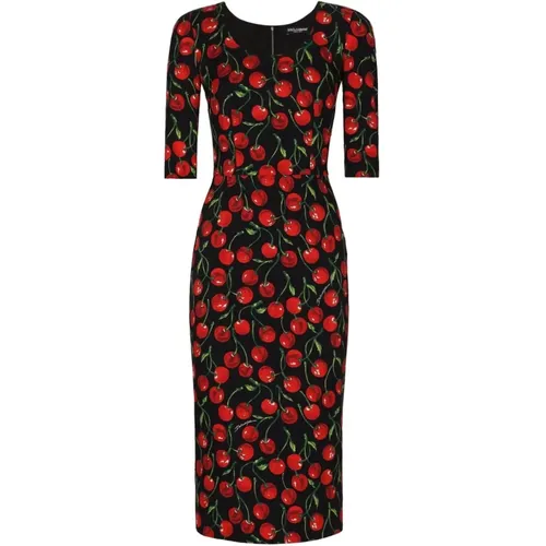 Cherry Print Midi Dress , female, Sizes: XS - Dolce & Gabbana - Modalova