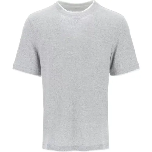 Slim Fit Leinen Baumwolle T-Shirt , Herren, Größe: L - BRUNELLO CUCINELLI - Modalova