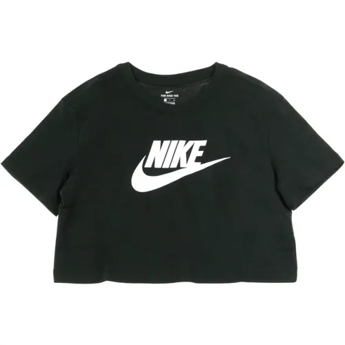 Icon Crop T-Shirt Schwarz/Weiß , Damen, Größe: M - Nike - Modalova