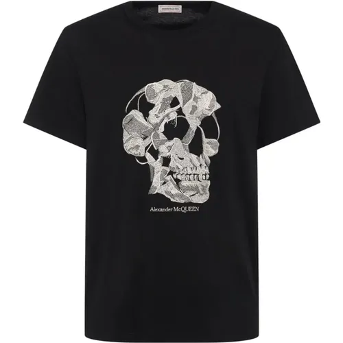 Skull Print Baumwoll T-Shirt in Schwarz - alexander mcqueen - Modalova