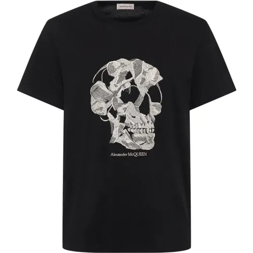 Skull Print Baumwoll T-Shirt in Schwarz , Herren, Größe: L - alexander mcqueen - Modalova