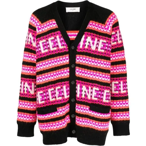 Intarsia Knit V-Neck Sweater , male, Sizes: S, M - Celine - Modalova