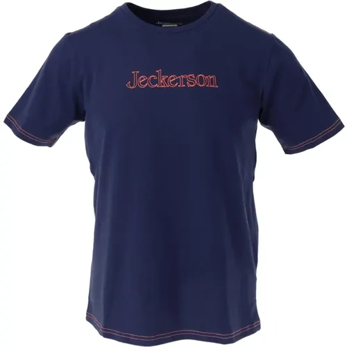 Blaues Print Slim Fit T-Shirt , Herren, Größe: L - Jeckerson - Modalova