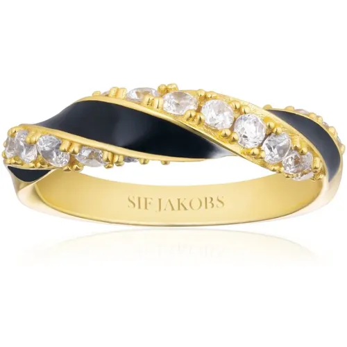 Eleganter Zirkonia und Emaille Ring , Damen, Größe: 54 MM - Sif Jakobs Jewellery - Modalova