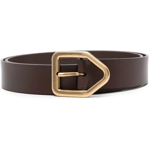 Dark Leather Belt with Golden Buckle , female, Sizes: 80 CM - Tom Ford - Modalova