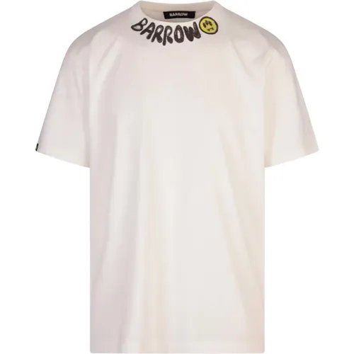 Weißes T-Shirt mit Smile-Print , Herren, Größe: L - BARROW - Modalova