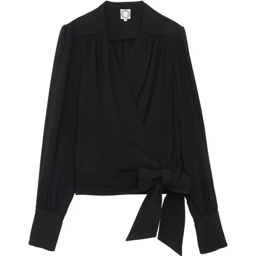 Elegante Schwarze Kreppbluse,Elegante Crepe-Bluse mit Knotengürtel - Ines De La Fressange Paris - Modalova