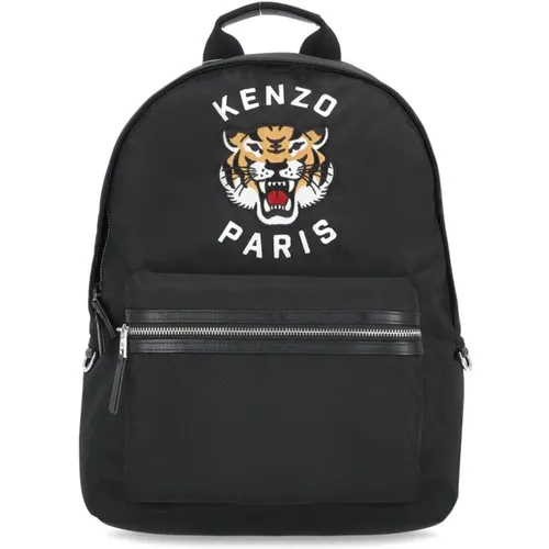 Backpacks,Schwarzer Rucksack mit gesticktem Logo,Varsity Tiger Bestickter Rucksack Schwarz - Kenzo - Modalova