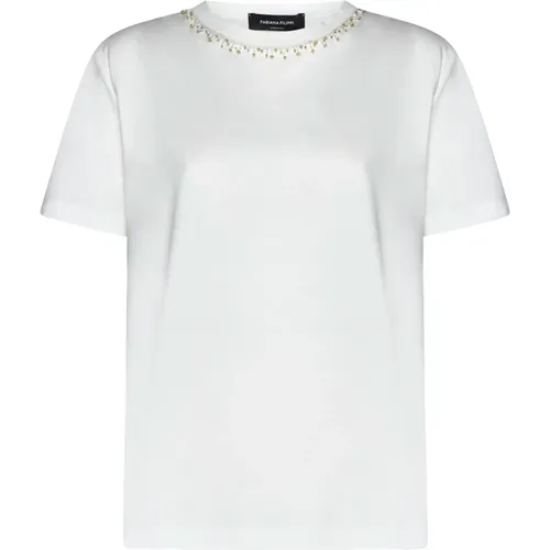 Weiße Perlenbesetzte Crew Neck T-shirts , Damen, Größe: L - Fabiana Filippi - Modalova