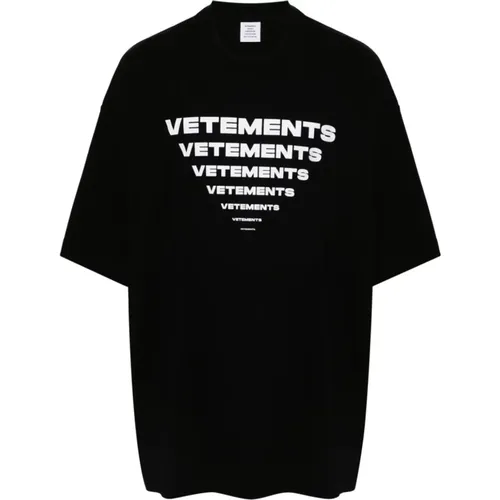 Schwarzes Baumwoll-T-Shirt mit Logo-Print , Damen, Größe: L - Vetements - Modalova