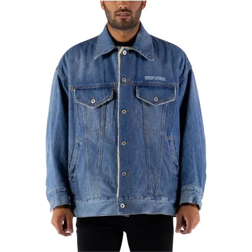Men`s Denim Jacket with Polyester Lining , male, Sizes: M - Marcelo Burlon - Modalova