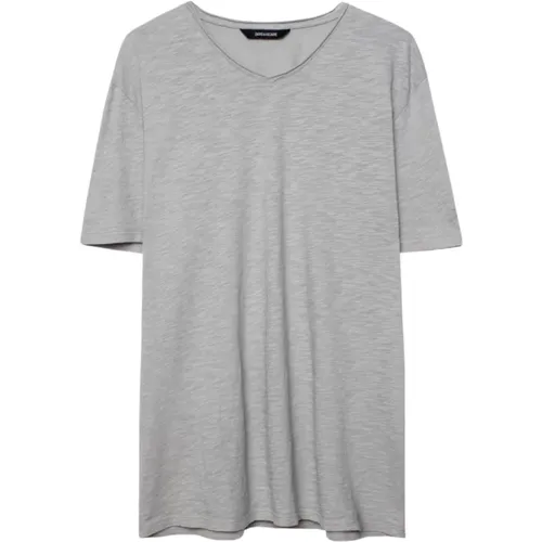 Grey V-Neck Terry T-Shirt , male, Sizes: M, XL - Zadig & Voltaire - Modalova