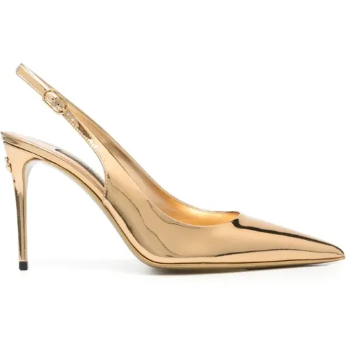 Golden Heel Pointed-Toe Pumps , female, Sizes: 3 UK, 5 UK, 4 UK, 6 UK - Dolce & Gabbana - Modalova