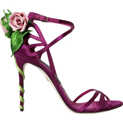 Lila Blumige Satin High Heel Sandalen - Dolce & Gabbana - Modalova
