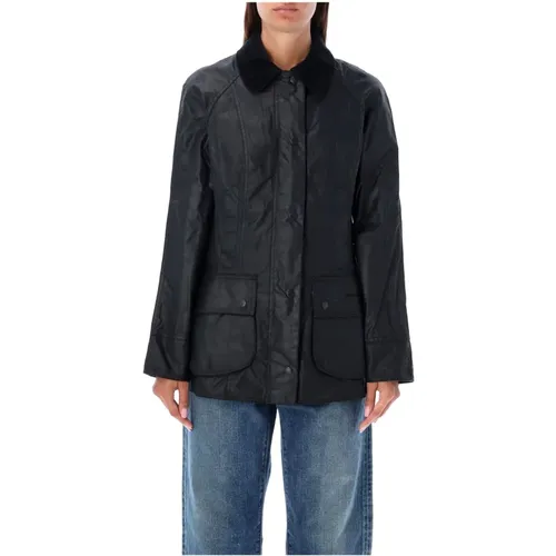 Klassische Beadnell Wachsjacke Schwarz , Damen, Größe: M - Barbour - Modalova