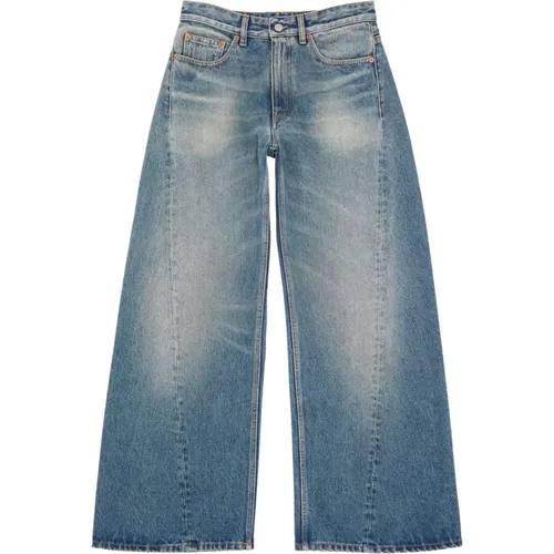 Blaue Wide Leg Jeans mit Knittereffekt , Damen, Größe: W28 - MM6 Maison Margiela - Modalova