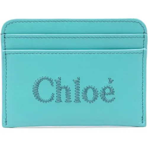 Grained Leather Wallet with Embroidered Logo , female, Sizes: ONE SIZE - Chloé - Modalova