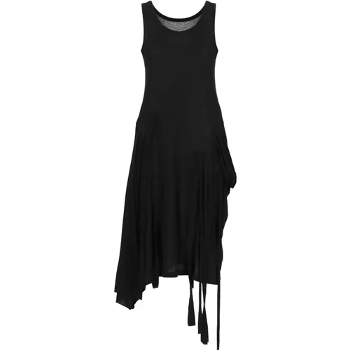 Schwarzes Baumwollkleid mit Asymmetrischem Saum , Damen, Größe: M - Yohji Yamamoto - Modalova