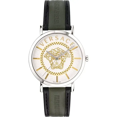 Essential Men's Leather Watch Green White , male, Sizes: ONE SIZE - Versace - Modalova