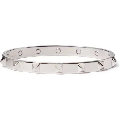 Rockstud Silver Bracelet with Snap Closure , male, Sizes: M, L - Valentino Garavani - Modalova