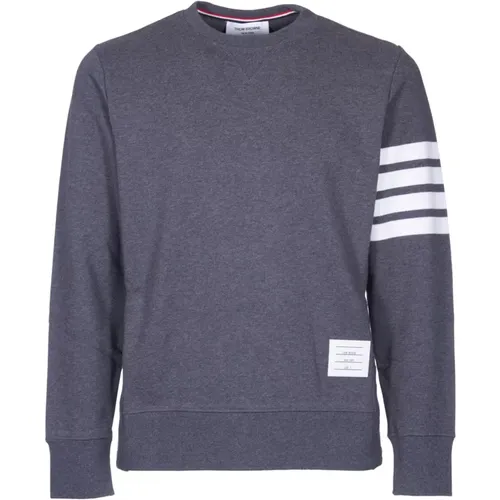 Classic Grey Crewneck Sweatshirt with 4-Bar Stripe Detail , male, Sizes: L - Thom Browne - Modalova