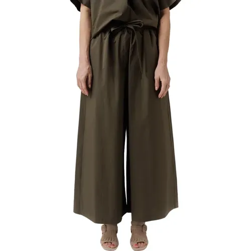 Dark Khaki Elastic Waistband Pants , female, Sizes: S, L, M - Odeeh - Modalova