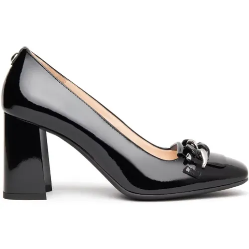 Schwarze Lacklederpumps mit 8 cm Blockabsatz , Damen, Größe: 37 EU - Nerogiardini - Modalova