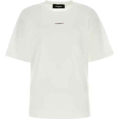 Klassisches Weißes Baumwoll-T-Shirt , Damen, Größe: M - Dsquared2 - Modalova
