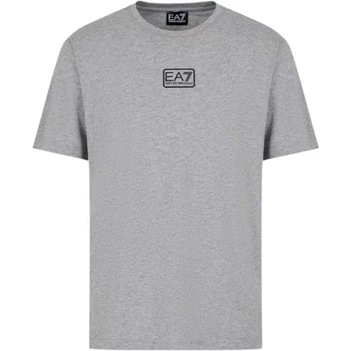 Baumwoll Logo Bedrucktes T-Shirt - Grau , Herren, Größe: M - Emporio Armani EA7 - Modalova