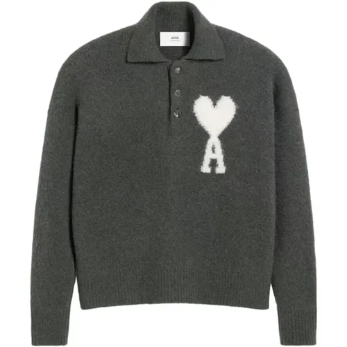 Dark Grey Alpaca Blend Polo Sweater , male, Sizes: L, XL - Ami Paris - Modalova