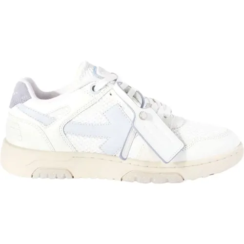 Off , Leather Sneakers with Blue Accents , female, Sizes: 4 1/2 UK - Off White - Modalova