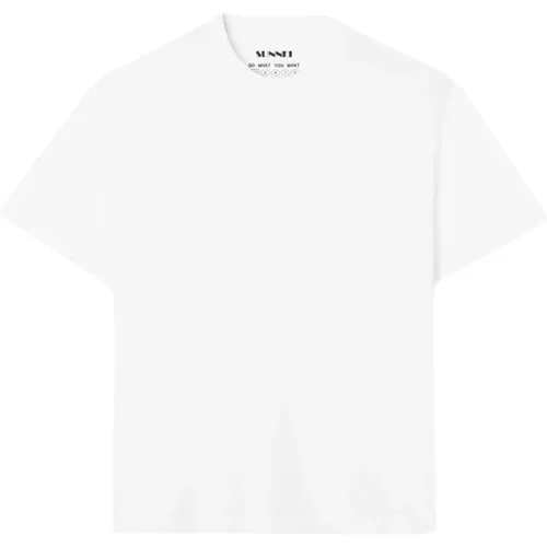 Weißes Baumwoll T-Shirt mit Bügellogo - Sunnei - Modalova