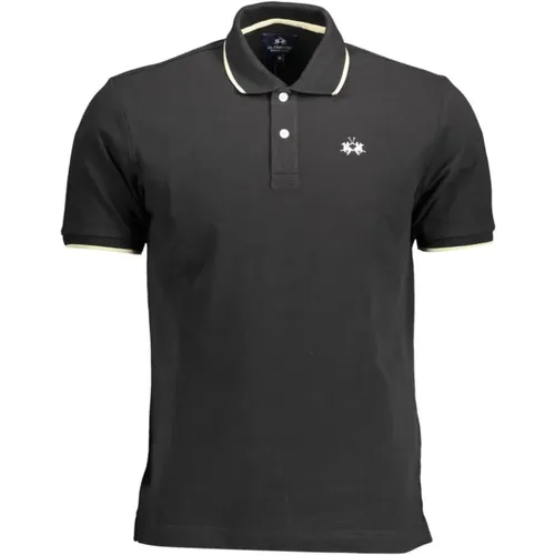 Elegantes schwarzes Baumwoll-Polo mit kontrastierenden Akzenten , Herren, Größe: 2XL - LA MARTINA - Modalova