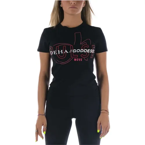 Grafik-T-Shirt Schwarzes T-Shirt , Damen, Größe: XS - Deha - Modalova