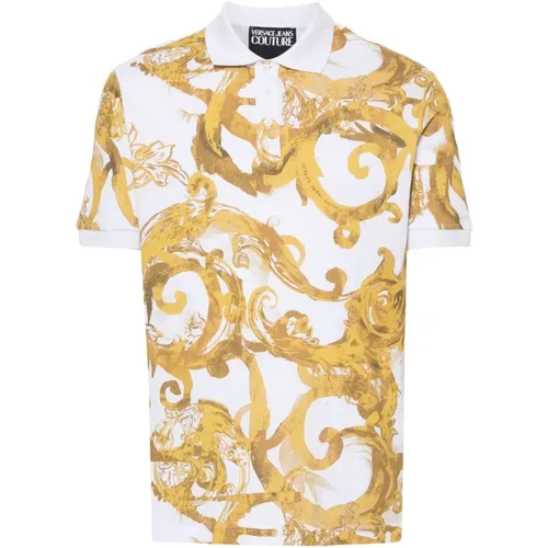 Barockes Polo-Shirt in Aquarell Weiß , Herren, Größe: 2XL - Versace Jeans Couture - Modalova