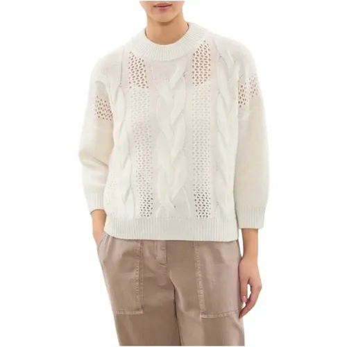 Cream Cable Knit Sweaters with Lurex Trim , female, Sizes: M, S - PESERICO - Modalova