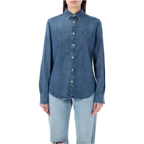 Blaues Denim Hemd mit Logo-Stickerei , Damen, Größe: 2XS - Ralph Lauren - Modalova