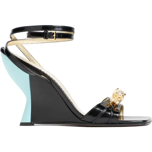 Leather Sandals with Crystal Charm , female, Sizes: 3 UK - Gucci - Modalova
