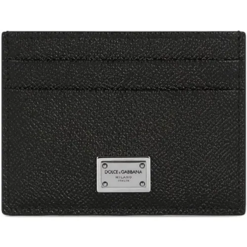 Schwarze Leder Kartenfächer Tasche , Herren, Größe: ONE Size - Dolce & Gabbana - Modalova