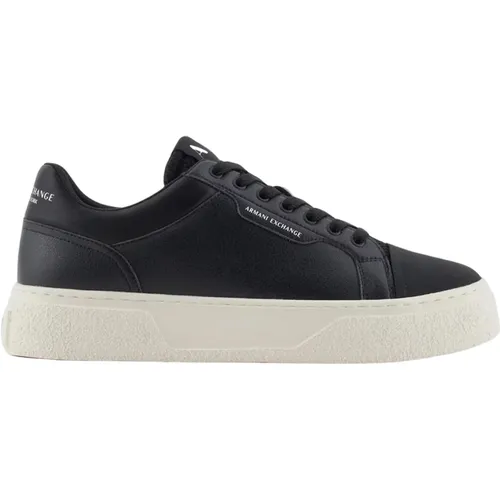 Schwarze Sneakers Runde Zehen Gummisohle , Herren, Größe: 43 EU - Armani Exchange - Modalova